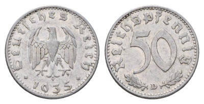 Германия 50 рейхспфеннигов 1935 D KM 87, J. 368 алюминий 4567-841