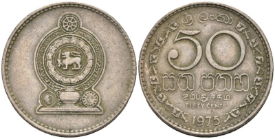Шри-Ланка 50 центов 1975 KM 135.1 медно-никель 4566-925
