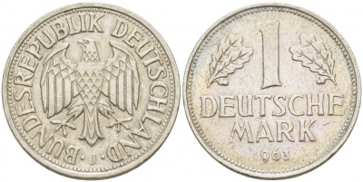 ФРГ 1 МАРКА 1963 J KM 110, J. 385 медно-никель 3718-1122