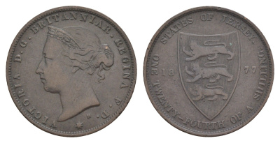 Джерси 1/24 шиллинга 1877 H, Виктория (1837-1901) KM 7 бронза 4646-515