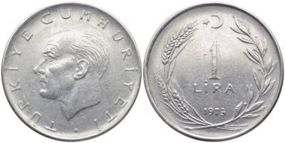 Турция 1 лира 1973 Мустафа Кемаль Ататюрк KM 889а.2 нержавеющая сталь 3856-846