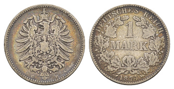 Германия 1 марка 1874 E, Вильгельм I (1871-1888) KM 7, J. 9 серебро 4657-1045