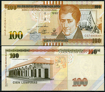 Гондурас 100 лемпира 2019 Хосе Сесильо дель Валье, мост через реку Челутека, дом Валье Pick 102 d  бумага  UNC (пресс) 447-105-3