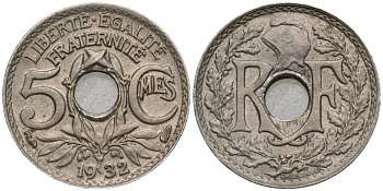 ФРАНЦИЯ 5 САНТИМОВ 1932 ТИП LINDAUER, PETIT MODULE KM 875, LE FRANC 122.15 медно-никель 4549-1235