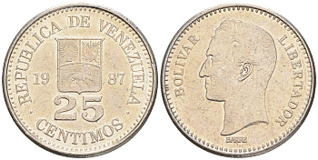 Венесуэла 25 сентимо 1987 Симон Боливар KM 50.2 никель 192-246