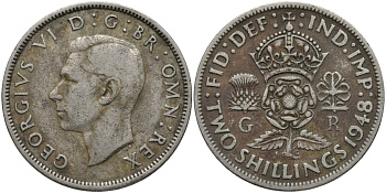 Великобритания 2 шиллинга (флорин) 1948 Георг VI (1936-1952) KM 865, Spink 4102 медно-никель 215-825
