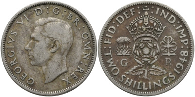 Великобритания 2 шиллинга (флорин) 1948 Георг VI (1936-1952) KM 865, Spink 4102 медно-никель 215-825