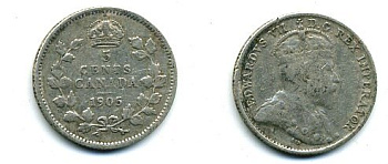 КАНАДА 5 ЦЕНТОВ 1905 ЭДУАРД VII KM 13 серебро 46-2452