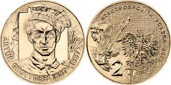 Польша 2 злотых 2010 MW, серия художники Польши, Артур Гротгер (1937-1967) KM 746 нордик  UNC 3457-442