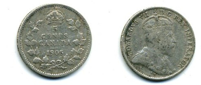 КАНАДА 5 ЦЕНТОВ 1905 ЭДУАРД VII KM 13 серебро 46-2452