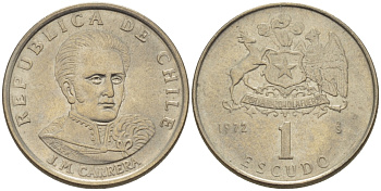 Чили 1 эскудо 1972 Хосе Мигель Каррера KM 197 медно-никель 4387-232