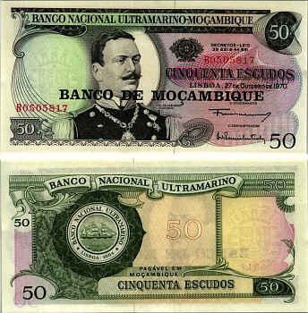Мозамбик 50 эскудо 1970 (1976) надпечатка на 1970, Жоао де Азеведо Коутиньо Pick 116 a бумага UNC (пресс) 7116-48-2-2