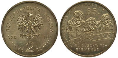 Польша 2 злотых 2010 MW, 65 лет освобождения концлагеря Аушвиц-Биркунау (Освенцим) KM 712 нордик UNC 4676-632