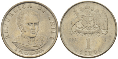 Чили 1 эскудо 1972 Хосе Мигель Каррера KM 197 медно-никель 4387-232