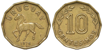 Уругвай 10 сентесимо 1976 KM 66 алюминиевая бронза 4164-724