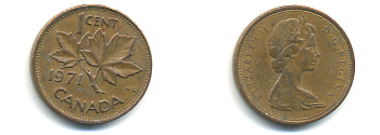 Канада 1 цент 1971 Елизавета II (1952-2022), кленовый лист KM 59.1 бронза 177-1339