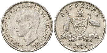 Австралия 6 пенсов 1939 Георг V (1936-1952) KM 38 серебро 4623-214