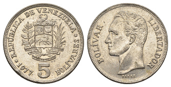Венесуэла 5 боливаров 1977 Симон Боливар Y 53 никель 4661-313