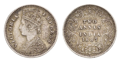 Британская Индия 2 анны 1887 Виктория (1837-1901) KM 488 серебро    1531-723