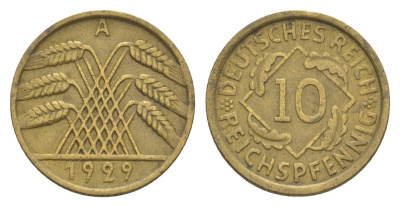 Германия 10 рейхспфеннигов 1929 A KM 40, J. 317 алюминиевая бронза 4549-718