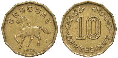 Уругвай 10 сентесимо 1976 KM 66 алюминиевая бронза 4164-724