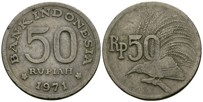 Индонезия 50 рупий 1971 райская птица KM 35 медно-никель 4138-1236