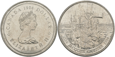 Канада 1 доллар 1984 Жак Картье KM 141 никель UNC 97-126