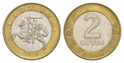 Литва 2 лита 1999 KM 112 биметалл 4633-856