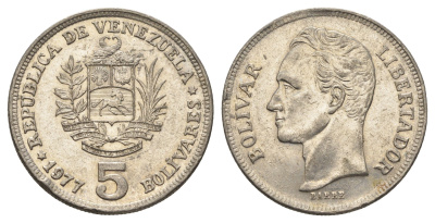 Венесуэла 5 боливаров 1977 Симон Боливар Y 53 никель 4661-313