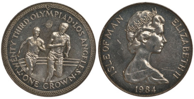 Остров Мэн 1 крона 1984 XXIII летние Олимпийские игры в Лос-Анджелесе 1984 года, бег KM 118 медно-никель UNC 1078-4-63
