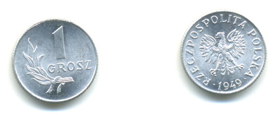 ПОЛЬША 1 ГРОШ 1949 KM 39 алюминий UNC 176-741