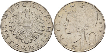 АВСТРИЯ 10 ШИЛЛИНГОВ 1976 KM 2918 никель плакированный медно-никелем 67-654