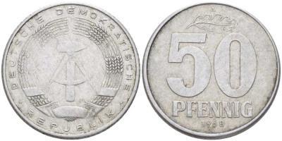 ГДР 50 ПФЕННИГОВ 1968 A KM 12.2 алюминий 61-951