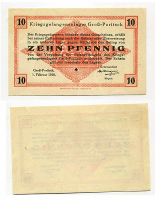 Германия 10 пфеннигов ND GROSS-PORITSCH, лагерь военнопленных C-3046 бумага UNC (пресс) 504-29-2-1
