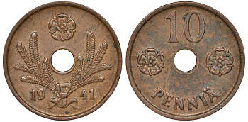 Финляндия 10 пенни 1941 KM 33.1 медь 51-3552