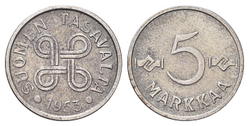 Финляндия 5 марок 1953 KM 37 железо 4668-866