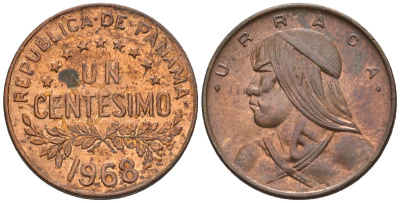 Панама 1 сентесимо 1968  KM 22 бронза  aUNC  4609-817
