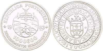Португалия 1000 эскудо 1983 XVII выставка европейского искусства KM 622 серебро 413-1141