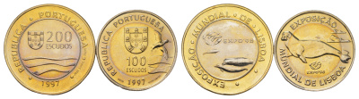 Португалия набор из 2 монет (100 и 200 эскудо) 1997 Лиссабон ЭКСПО, 1998 KM 693 и 694 биметалл BU 4626-331-332
