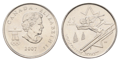 Канада 25 центов 2007 XXI зимние Олимпийские Игры, Ванкувер 2010 - Горные лыжи KM 686 сталь плакированная никелем UNC 4678-1154