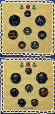 Великобритания набор из 8 монет 1990 в картонном буклете Spink US10   BUNC  7-4-1-21