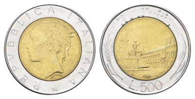 Италия 500 лир 1984 R, Квиринальский дворец в Риме KM 111 биметалл 4704-947