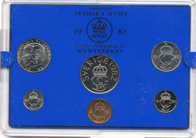 Швеция набор монетного двора из 6 монет 1982 в пластике, Карл XVI Густав (1973- ) KM MS23 UNC 5-4-2-84