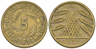 Германия 5 рейхспфеннигов 1925 A KM 39 алюминиевая бронза 4164-667