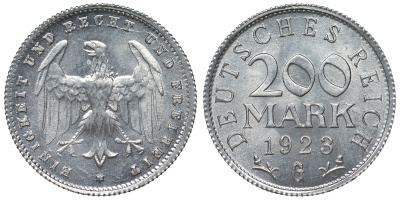 Германия 200 марок 1923 G KM 35, J. 304, Weege 22 алюминий 4121-1225
