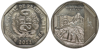 Перу 1 новый соль 2011 Мачу-Пикчу KM 346 медно-никель UNC 4605-247