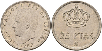 Испания 25 песет 1982 Хуан Карлос I (1975-2014) KM 824 медно-никель 4149-1044