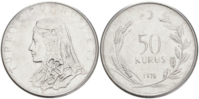Турция 50 курушей 1976 Анатолийская невеста KM 899 нержавеющая сталь 4561-711