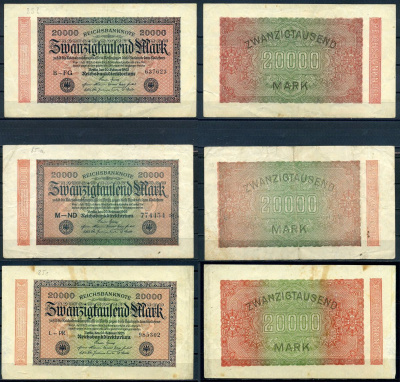 Германия набор из 3 банкнот (200000 марок) 1923 с 3 разными водяными знаками (Маленькие круги, G&D в звездах, Сетка) Pick 85 a, b, c бумага 7547-52-1-2