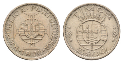 Португальский Тимор 5 эскудо 1970 год-тип KM 21 медно-никель 4671-744